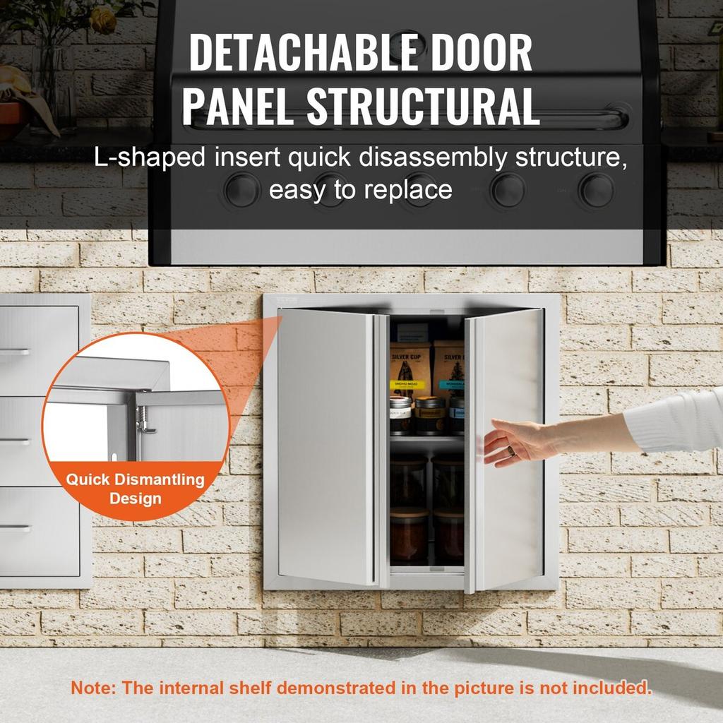 Puerta de Acceso para Barbacoa, Doble Puerta de Cocina Exterior de 610x610 mm, Puerta de Acero Inoxidable de Montaje Empotrado, Puerta Vertical de Pared con Tiradores Empotrados, para Isla de Barbacoa,