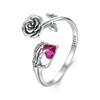 WOSTU 925 Sterling Silver Rose Skeleton Hand Open Ring For Women Punk Gift Wing Heart Adjustable Rings Party Jewelry Hip Hop