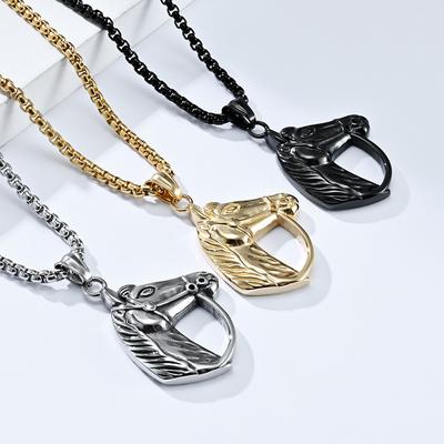 Retro Horsehead Titanium Steel Necklace Stainless Steel Horse Racing Mens Pendant Jewelry