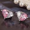Luxus Herz Zirkon Halsketten- und Ohrring-Set Rosa Weißer Kristallanhänger Schlüsselbein Kette Modischer Partner Schmuck für Damen