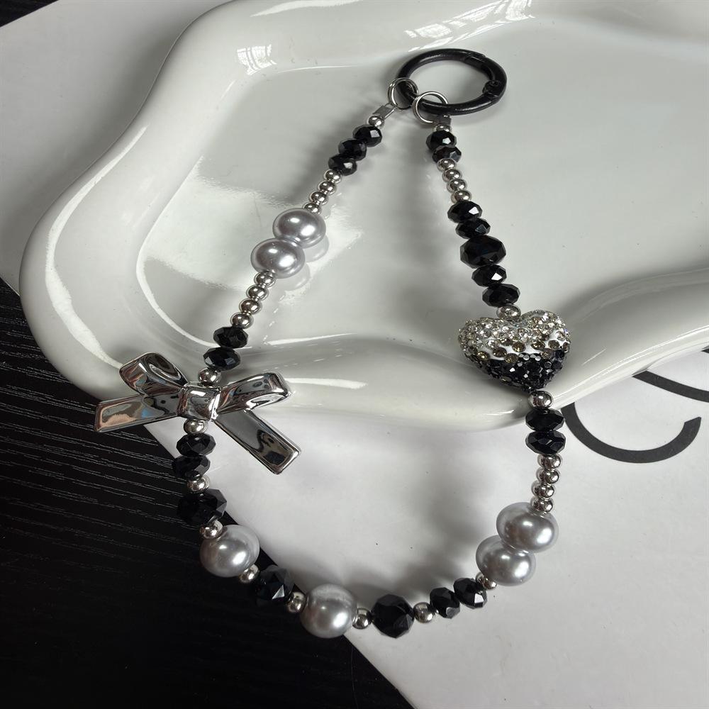 Heart Crystal Rhinestone Phone Chain with Bow - Luxury Keyring Lanyard
