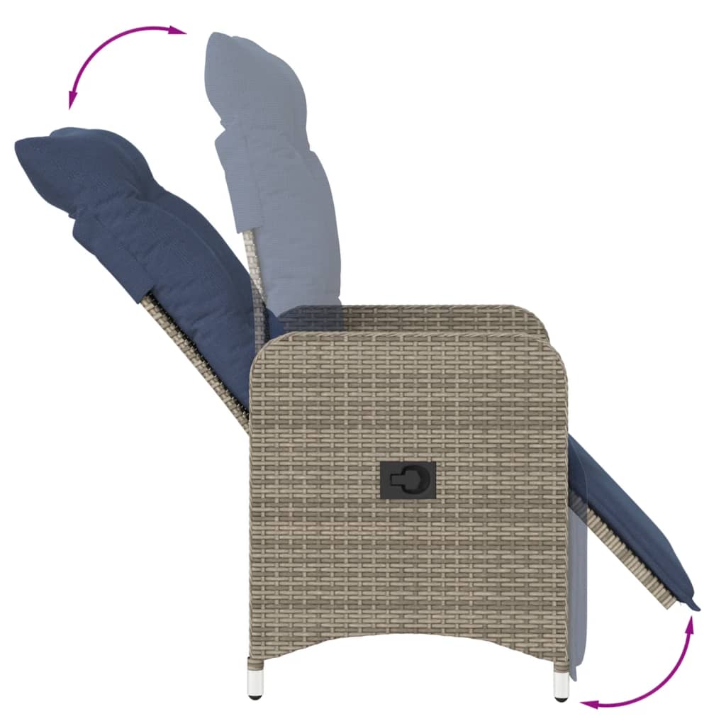 Adjustable Garden Lounge Chair with Cushions Grey Poly Rattan