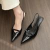 Black patent leather pointed high heels women's bag head sandals women's spring and summer bow thin heel empty shoes
