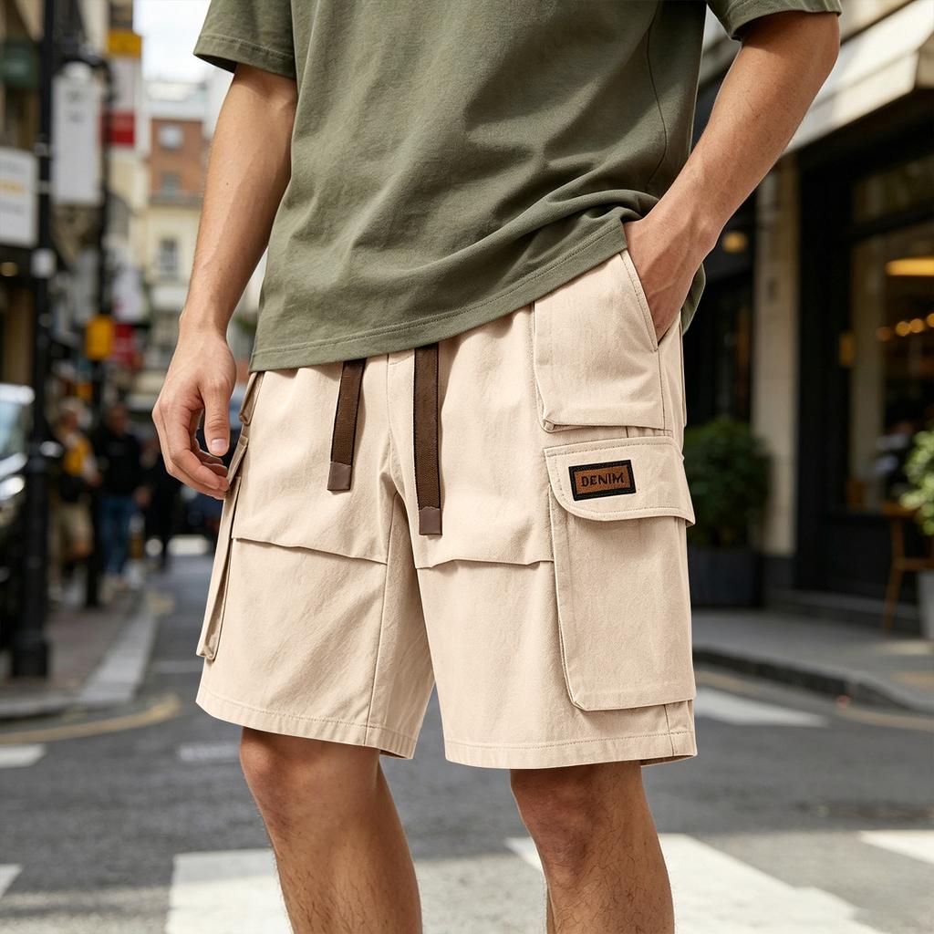Men's Casual Loose Fit Multi Pocket Cargo Shorts Elastic Waistband Drawstring Outdoor Utility Shorts for Summer