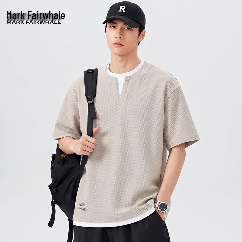Mark Fairwhale Men s V-Neck Faux Two-Piece Waffle Knit T-Shirt XL