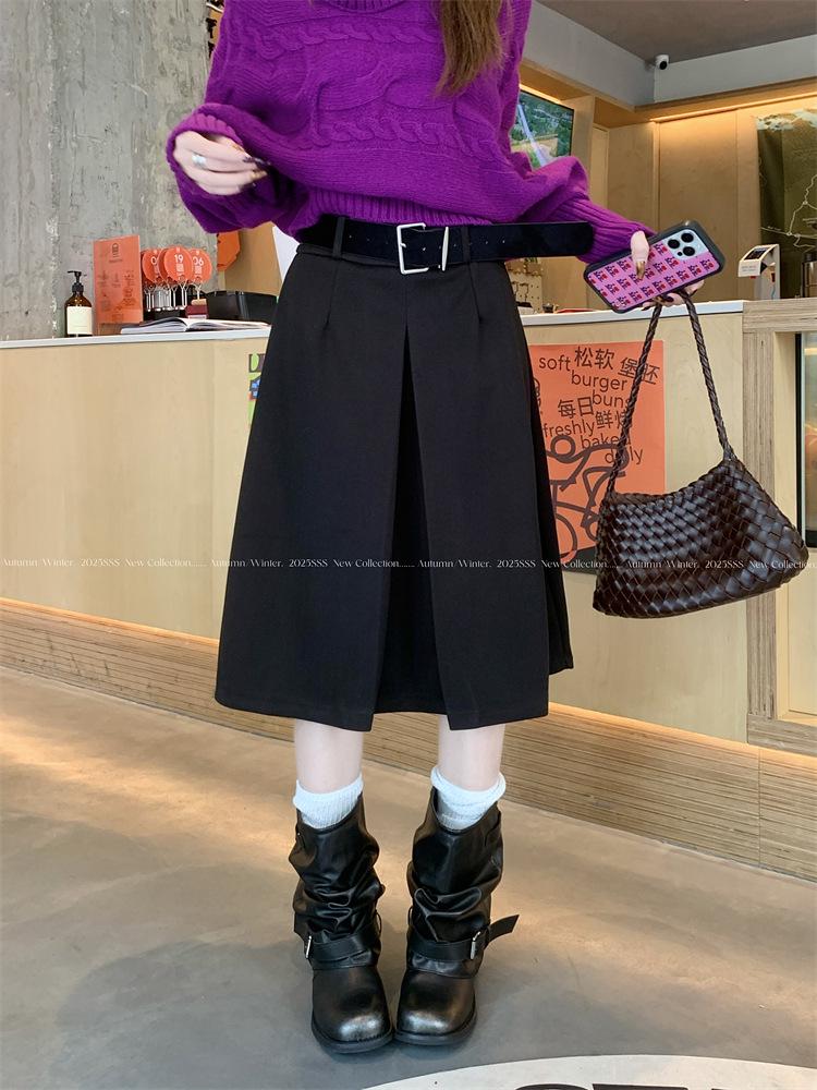 Korean Style High Waist Woolen A-line Midi Skirt - Women's Versatile Autumn/Winter Slimming Casual Skirt