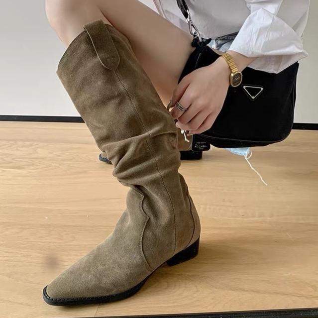 Fashionable Elegant Designer Women's Boots Vintage Slim Fit Knee Fold Long Boots Western Knight Boots for Women Botas Para Mujer