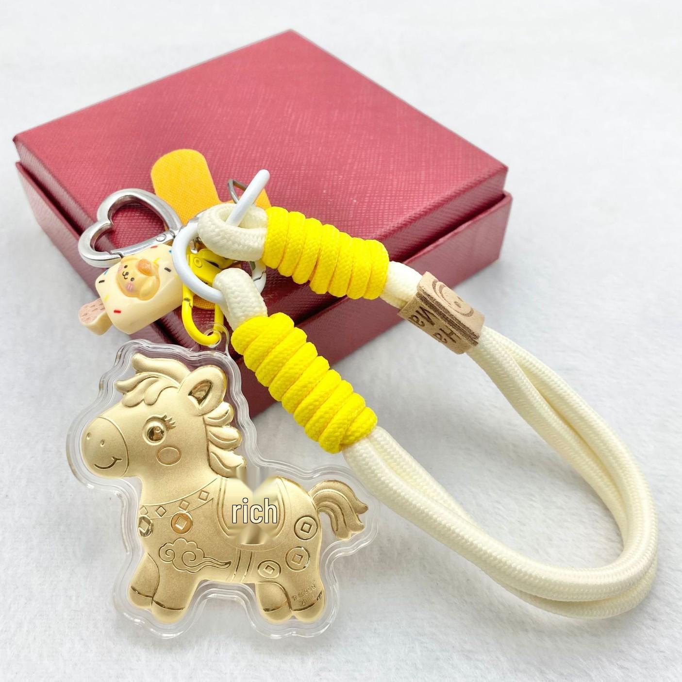 Gold 999 Lucky Foot Keychain & Lanyard Pendant Gift