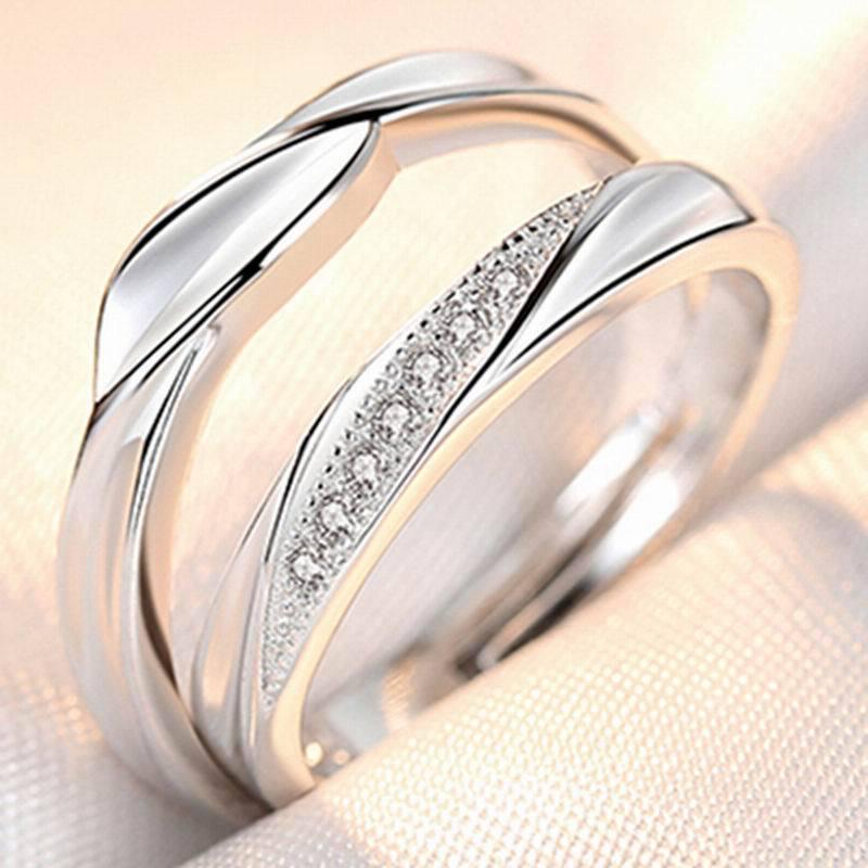 Korean Style Zircon Couple Rings: Elegant, Versatile, Adjustable Crown Design for Men and Women