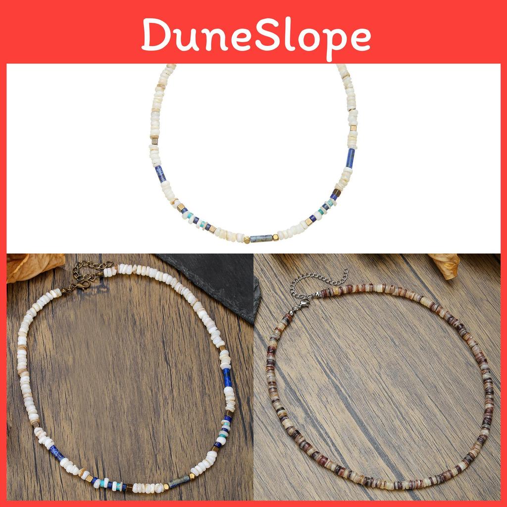 Summer Mens Geometric Shell Bead Necklace With Stainless Steel Chain For Casual Wear