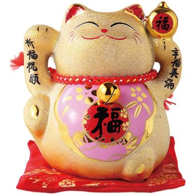 Porcelain Good and Golden X X Cm Ale-net Ornament, Luck, Fortune, Fortune, Maneki-neko (Peach), 9.5 11.5 11.7 (H)