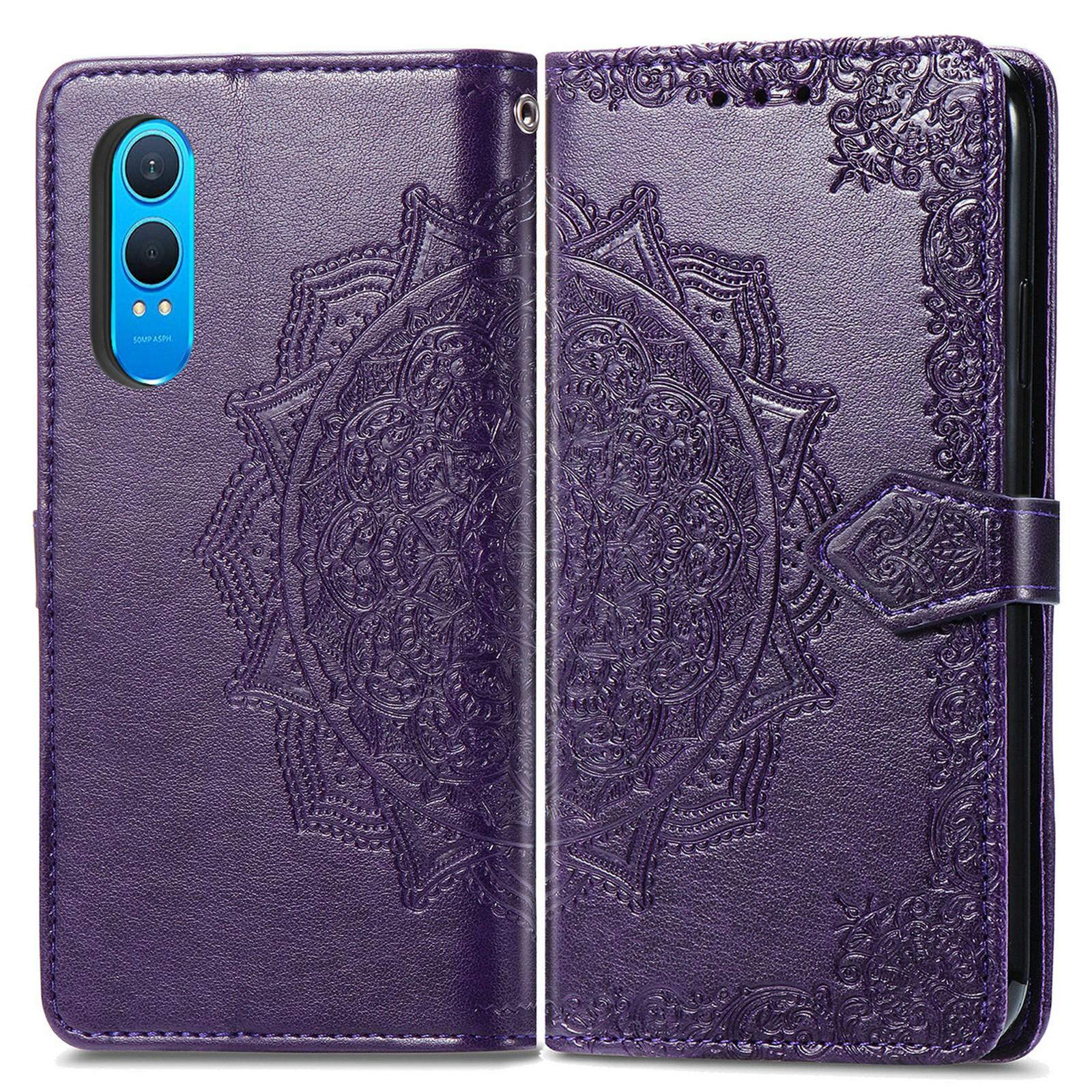 

For OnePlus Nord CE4 Lite 5G/Oppo K12x 5G (China) Case Mandala Embossed Design Leather Wallet Phone Cover Dark Purple