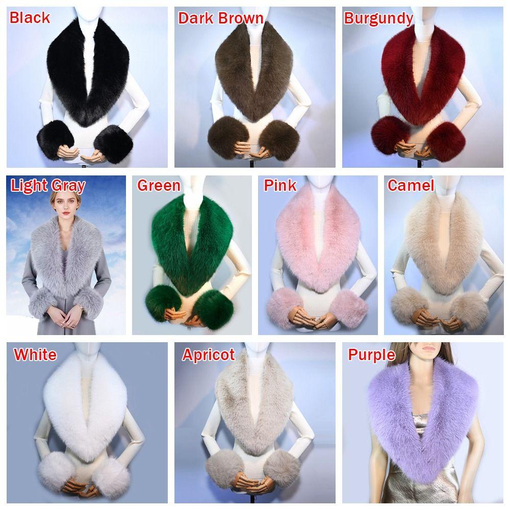 3Pcs Set Faux Fur Material Faux Fur Collar Cuffs Set Warm Texture Soft Touch Faux Fur Scarves Detachable