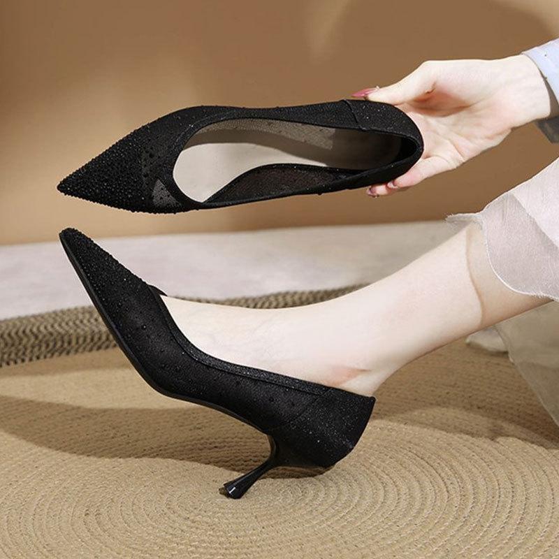 Breathable Mesh High Heels Women's 2025 Summer New High-end Cheongsam One-pedal French Temperament Beautiful Sandals