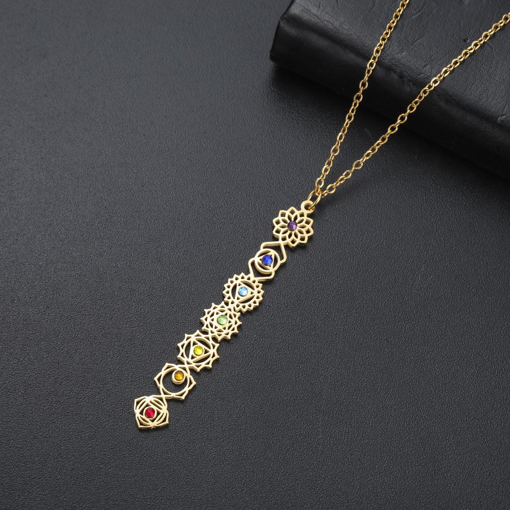 7 Chakra Yoga Necklace with Colorful Stone Stainless Steel Pendant for Meditation Boho Spiritual Gift