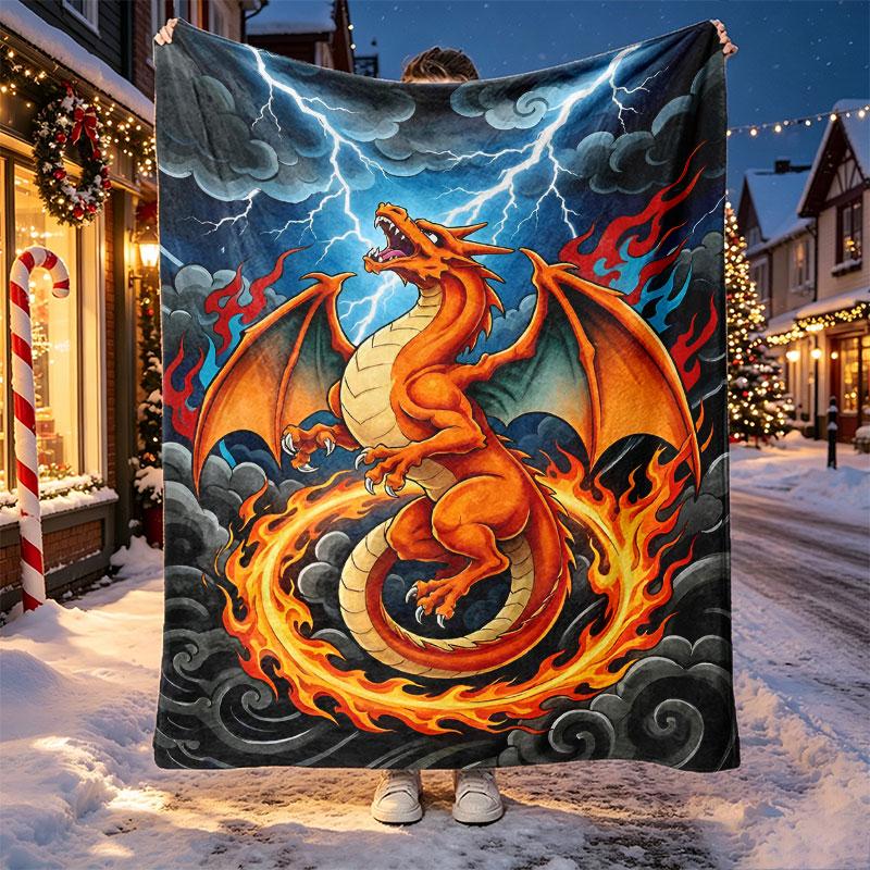 Charizard VS Blastoise Pattern Blanket for Home Decoration, Bed, Sofa, Car Travel, Camping, Suitable for All Seasons, Birthday Christmas Gift