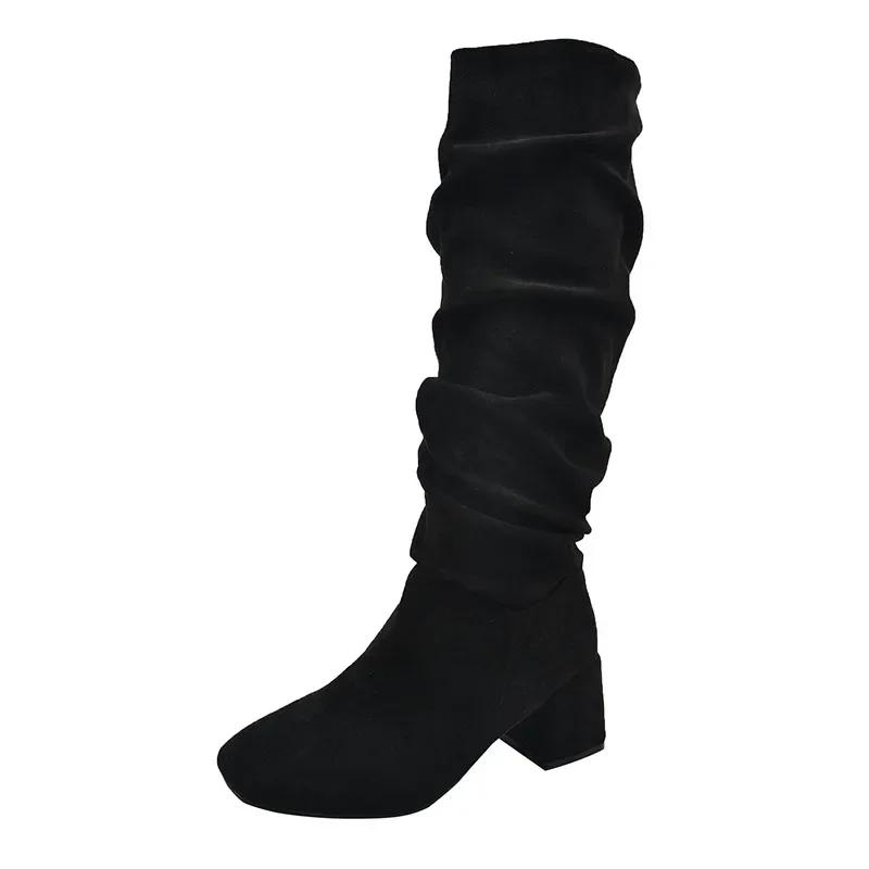 

Плиссированные высокие каблуки длинные рыцарские сапоги для женщин осенние остроносые сапоги до колена женские сапоги в стиле вестерн на тонком каблуке 39