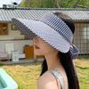 Summer sunscreen hat women's outdoor fresh plaid sun hat streamer bow large brim empty top hat