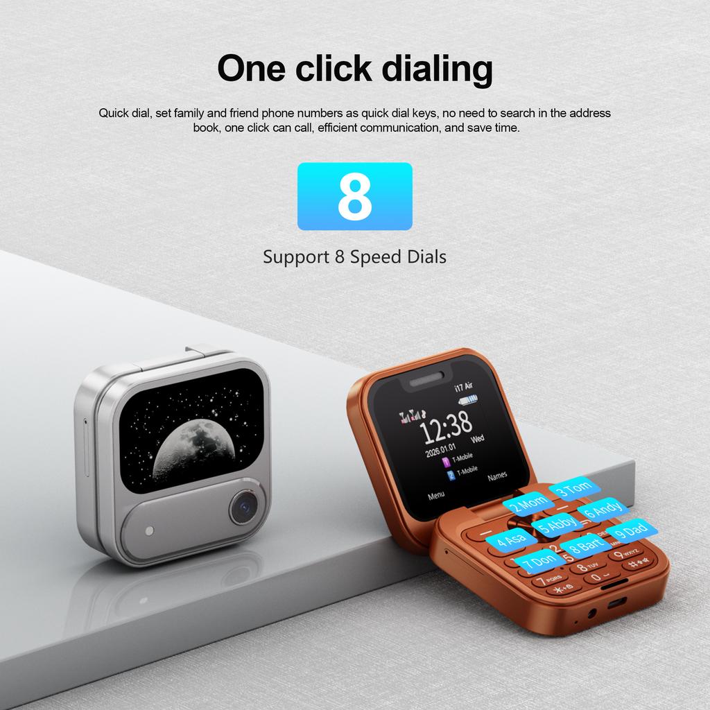 I17 Air Mini Faltbares Handy 2G GSM 1,77" Display Magische Stimme Kurzwahl UKW-Radio 2 SIM-Karten Kleine quadratische Handys