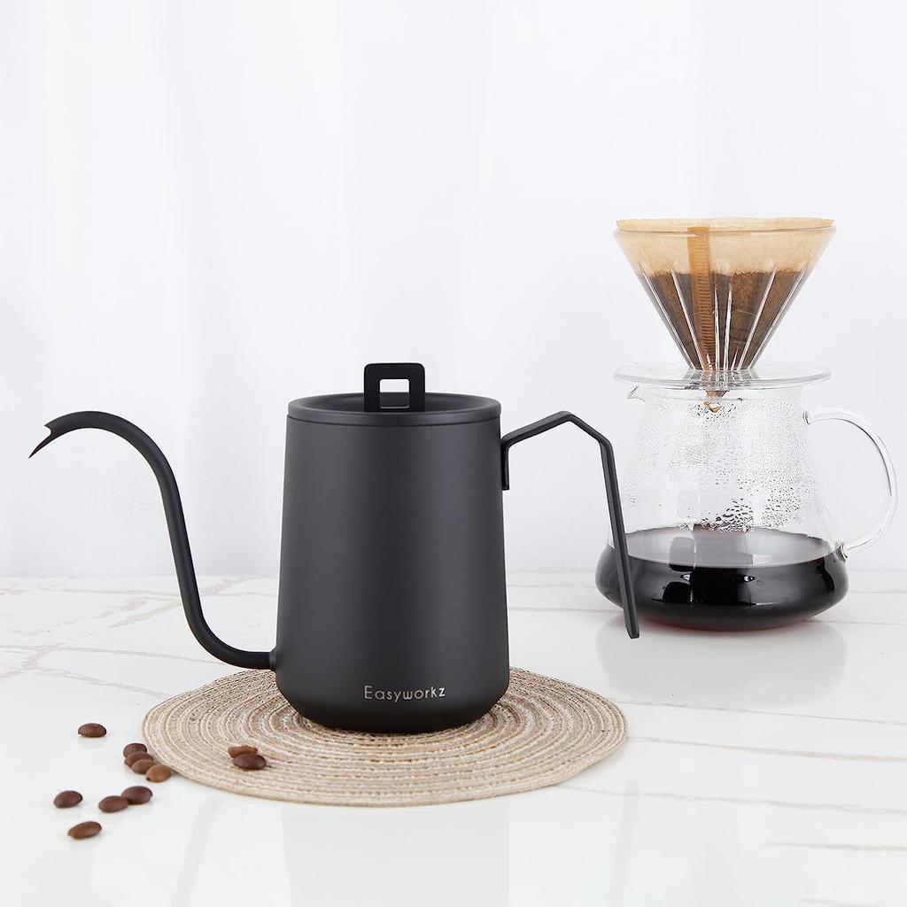 Easyworkz Gooseneck Kettle 600ml Stainless Steel Hand Drip Coffee Pot Elongated Spout [Matte Black]