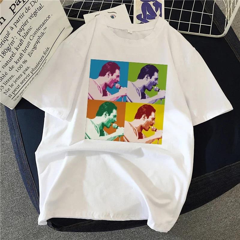 Freddie Mercury Queen Band T Shirts Women 90's Graphic Rock Top Tees Female Harajuku Vintage T-shirt Fashion Streetwear Tshirt