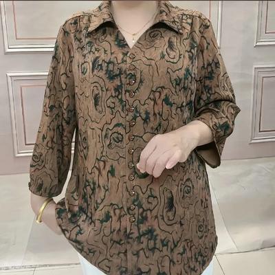 Middle-aged Elderly 2025 Fashion Shirt Loose Autumn New Mom Women's Casual Top Printed Shirt