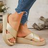 Gold Cross Strap Platform Sandals for Women  Summer Thick Sole Wedge Slippers  43 Non-slip Woman Slide