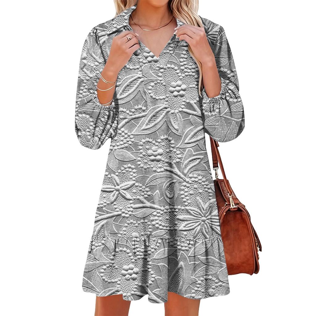 Women's Fashion Elegant Autmn And Winter Long Sleeve V,Neck Christmas Print Dress