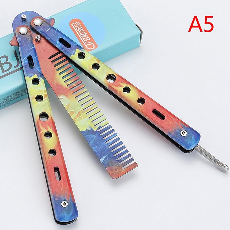 1Pcs Stainless Steel Butterfly Knife Comb Beard Moustache Brush Foldable Comb Salon Hairdressing Styling Tool