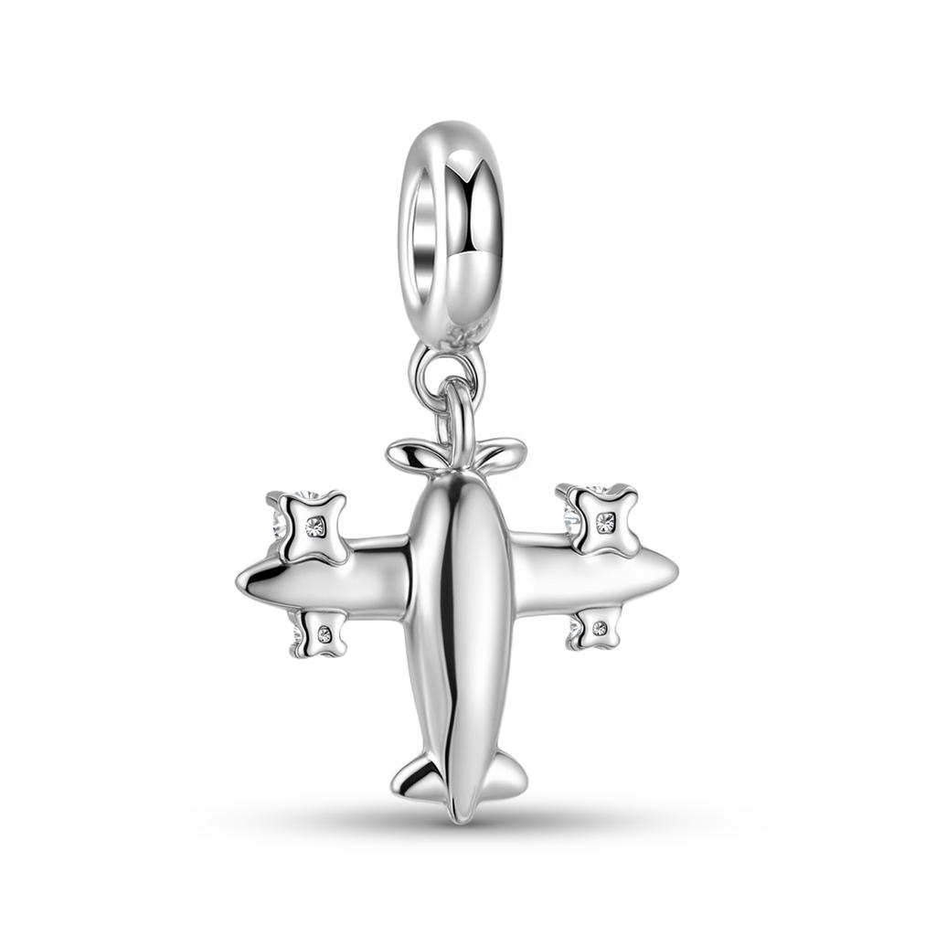 Plane Pendant Charm Real 925 Sterling Silver with Zirconia Beads for Women Charm Bracelet Necklace Fashions Jewelry Making