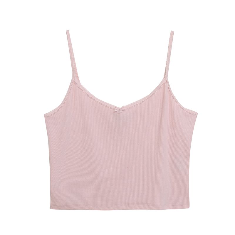 

Export Sweet Gentle Thread Elastic Sling Pure Color Minimalist All-Match Small V Neck Cool Women s Base Ride Vest Micro-flaw L