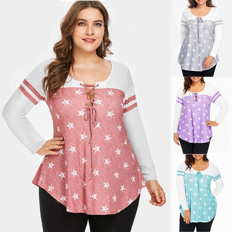Star Pattern Women's Print Casual Long Sleeve Comfortable Cotton Shirt