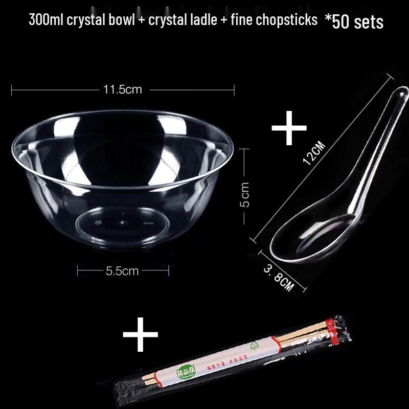 Beiyipin Disposable Clear Plastic Bowls with Spoons & Chopsticks