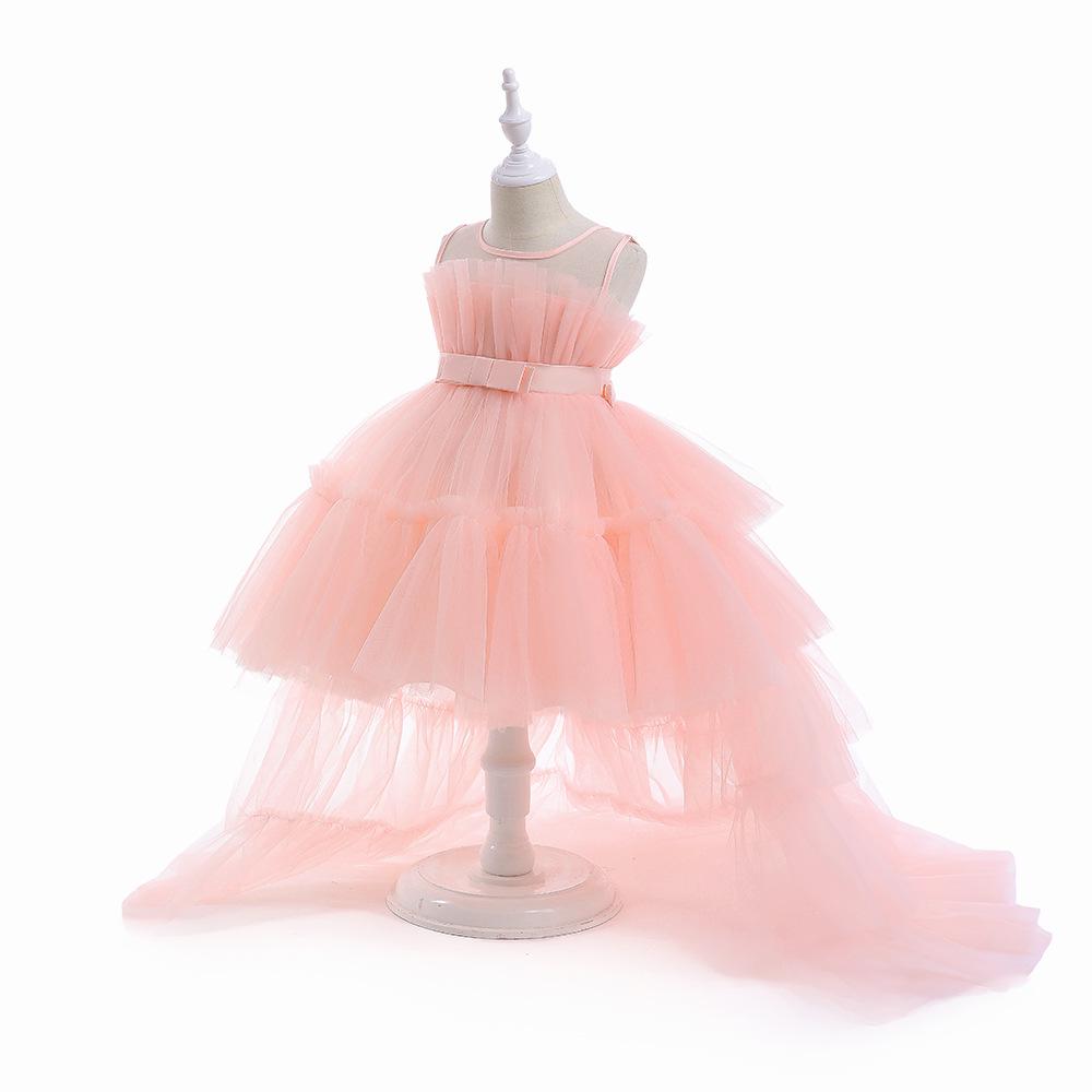 European and American Floral Princess Dress for Girls - Long Tail, Puffy Mesh, Perfect for New Year Events.