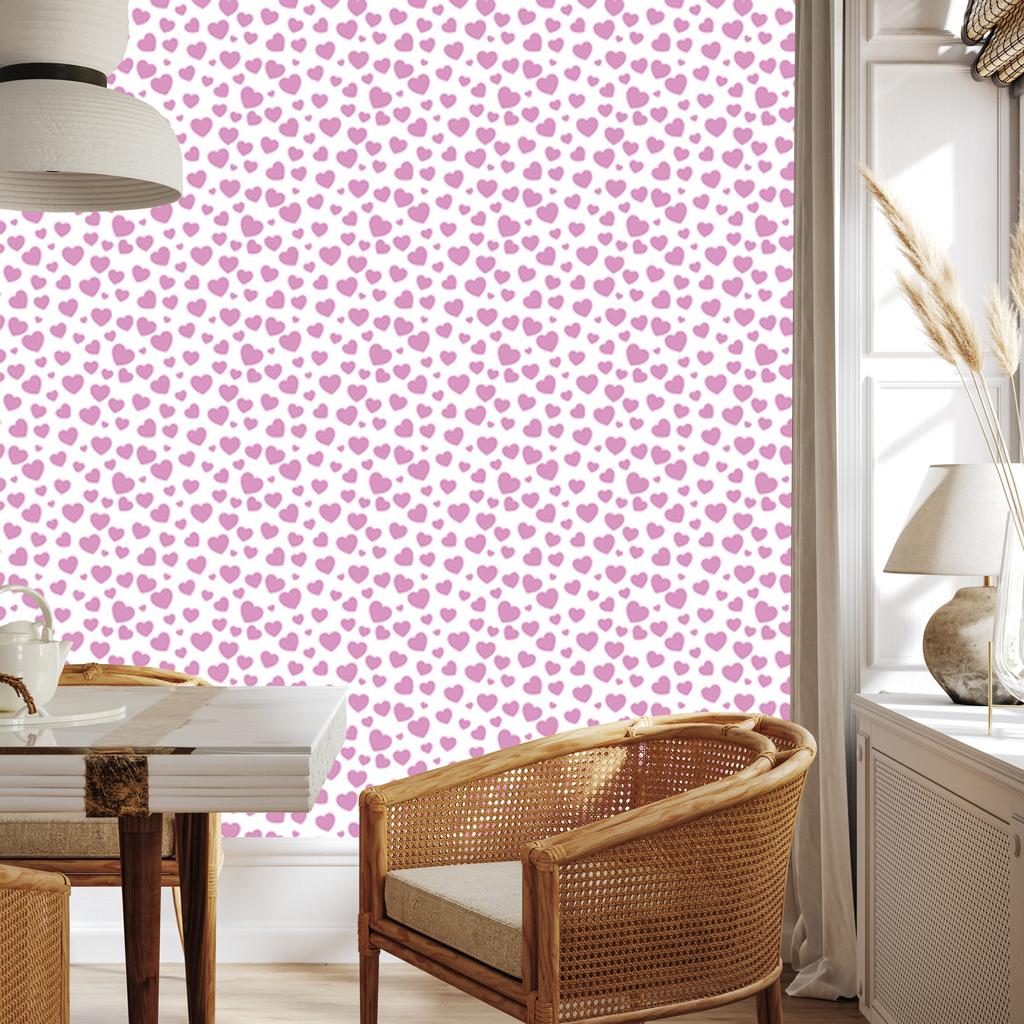 Hearts Wallpaper White and Powder Pink 50x1000