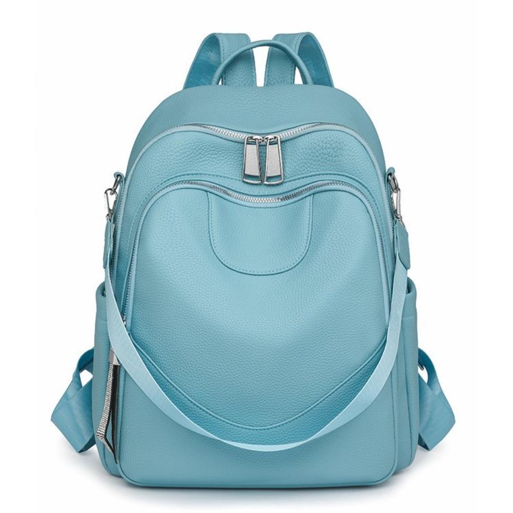 Sac à dos simple couleur unie pour femme grande capacité urbain polyvalent sac de travail texture PU fonctionnel sac à bandoulière décontracté
