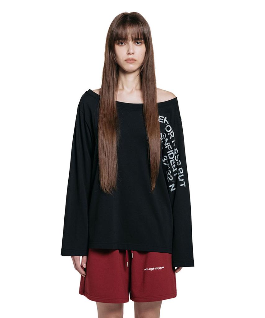 Lotaib Off-Shoulder Crack Logo Long-Sleeve - Black
