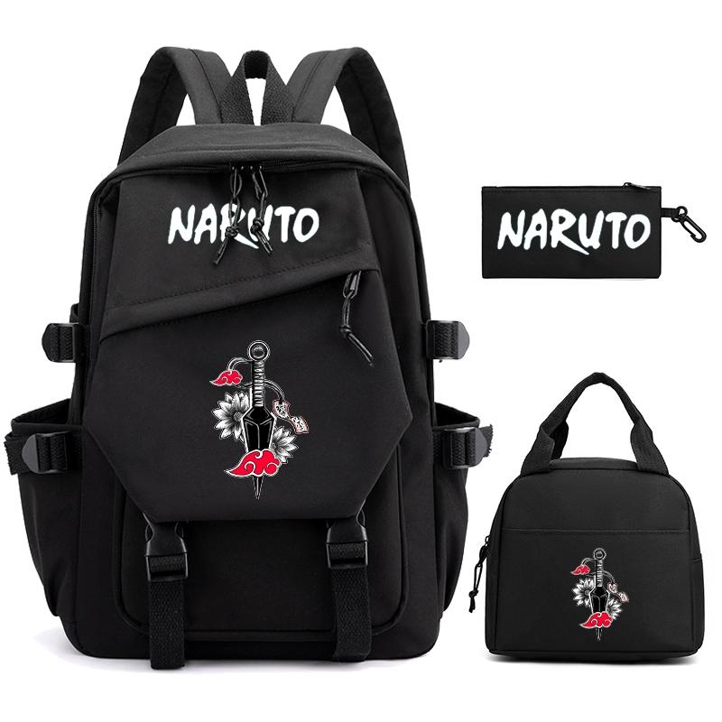 3Pcs/set Anime Naruto Backpack Nylon Backpack with Lunch Bag for Girl Boy Student Back To Schoolbag Men Women Leisure Travel Bag