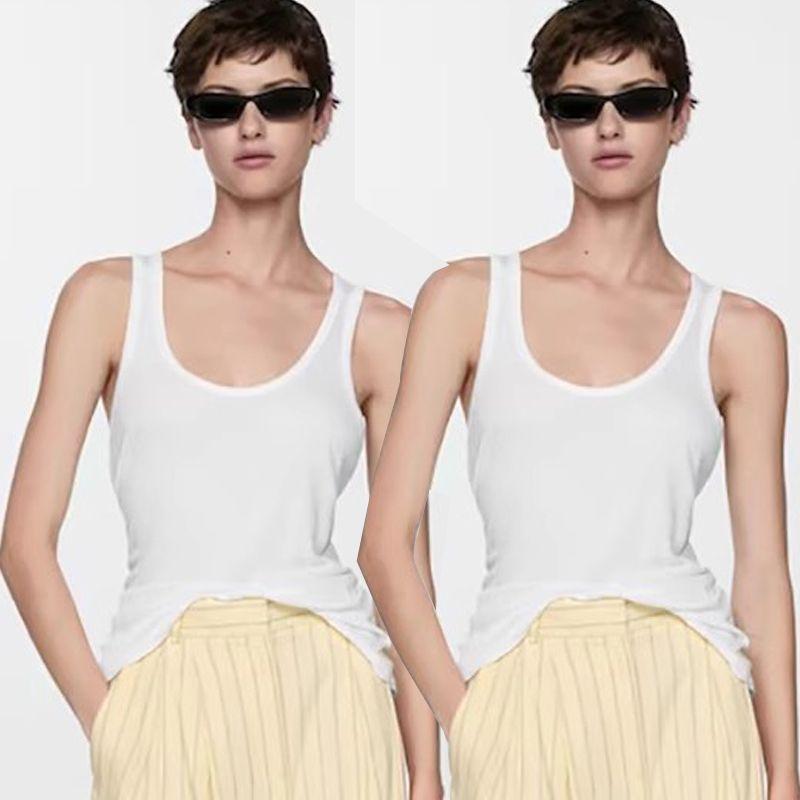 Clothing Basic Style Inner Rib Pure Cotton U-Collar Semi-Transparent Tank Top Sleeveless T-shirt Women's Organic Cotton Xinjiang Long-Staple Cotton