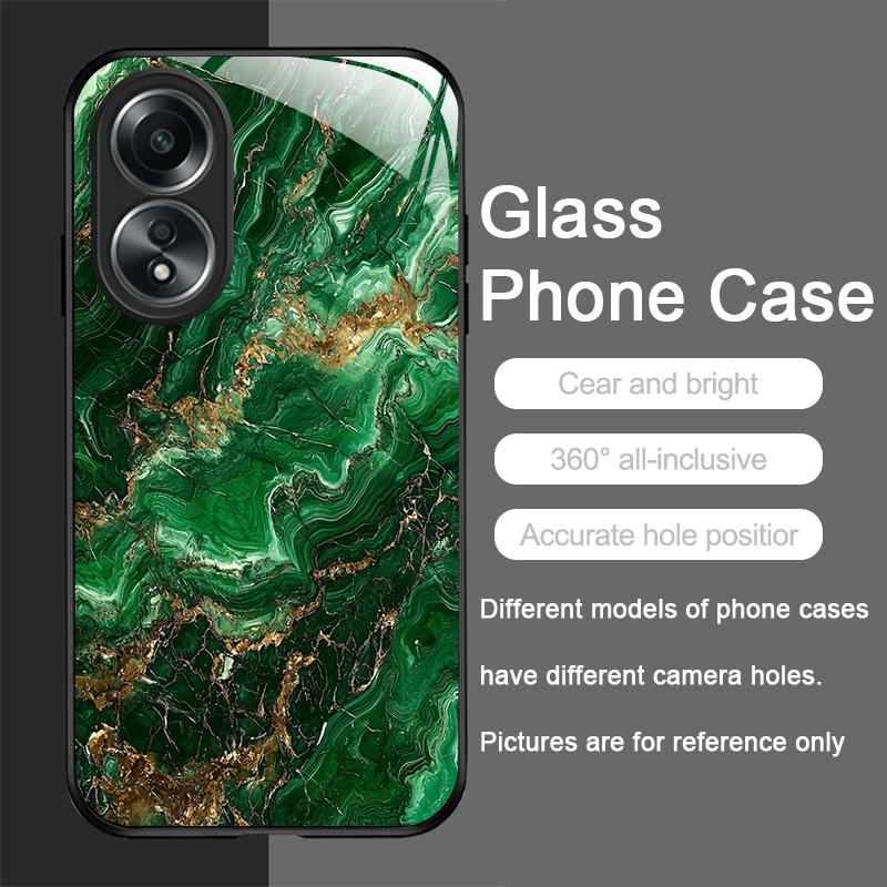 Gorgeous Emerald Pattern Tempered Glass Phone Case for OPPO Realme 14 13 12 11 10 Pro Plus 9i GT Neo 3 2 X7 Pro Protective Cover
