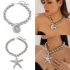 Imitation Pearls Necklace for Women Adjustable Length Clavicle Chain Starfish/Conch Neckchain Jewelry Party Accessory
