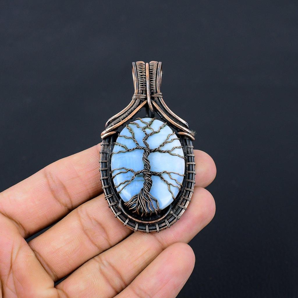Árvore da Vida Owyhee Opala Gemstone Fio de Cobre Puro Enrolado Feito à Mão Pingente Jóia