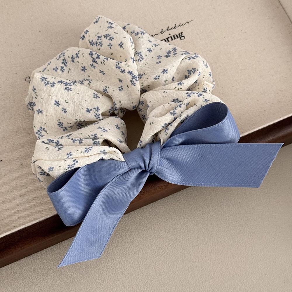 Gentle Sweet Blue Floral Scrunchies Hair Accessories Simple Hair Bands Women Girls Ponytail Holder Hair Rubber Bands Hair Ties
