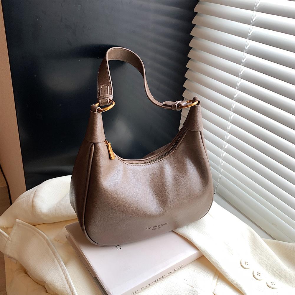 Women Retro Crescent Bag PU Leather with Zipper Hobo Shoulder Bag Solid Handbag Work Casual Underarm Pouch Travel Crossbody Bags