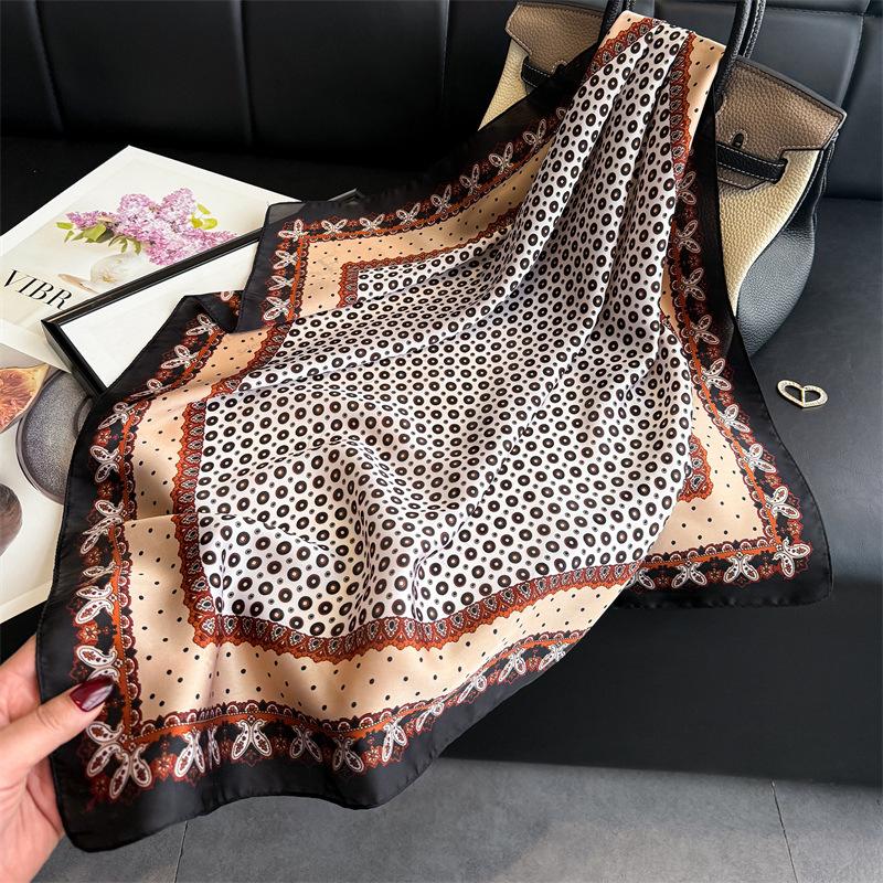Commuter Printed Scarf Simulation Silk Premium Sense Sunscreen Shawl Neck Square Scarf Scarf Silk Scarf Headscarf Summer Thin