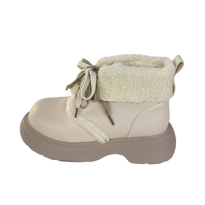 White cute velvet snow boots for women 2025 winter warm small thick-soled short Martin cotton boots ins