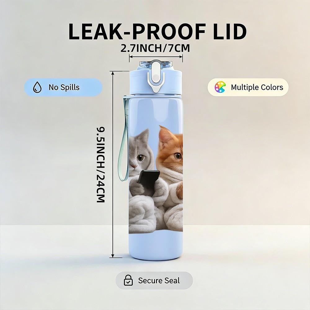 1PC Group Cats Together Funny Art 750ml Color Plastic Sports Water Bottle Leakproof Flip Straw Lid Suitable for Sports Office Home Use