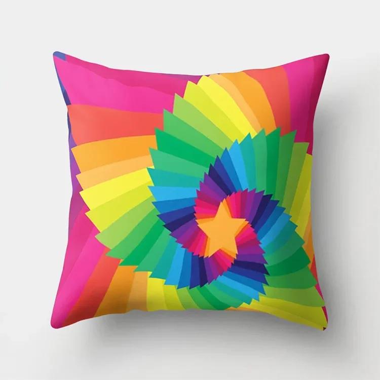 Nordic Colorful Rainbow Geometric Printing Pattern Polyester Cushion Cover for Home Living Room Sofa Decorative Pillowcase