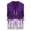 Girls Shiny Sequin Tassel Vest Sleeveless Open Front Fringed Crop Top Waistcoat for Jazz Dance