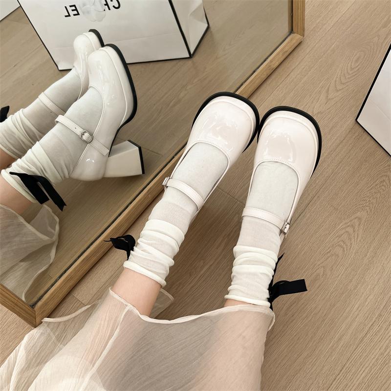 Plateau Dicke Hohe Absätze Damen Mary Jane Schuhe Mode Party Kleidschuhe Damen Outdoor Leder Pumps